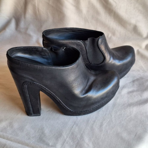 AllSaints Spitalfields Black Leather Platform Mules Size 39