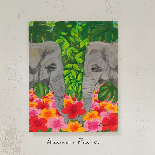 Elephants in the Jungle Painting new 40x50 cm