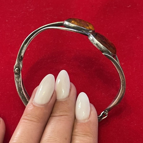 Silver 925 bracelet with vintage amber used, 20 cm