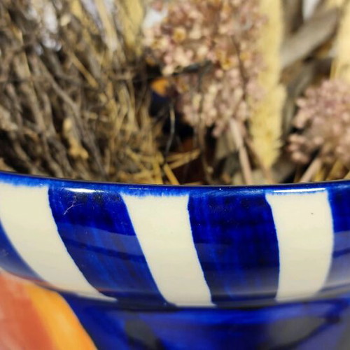 Mexican style ceramic plate and vase with plant composition used