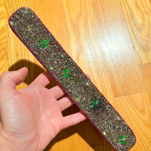 Incense stick holder used, wood and glass with beads decoration