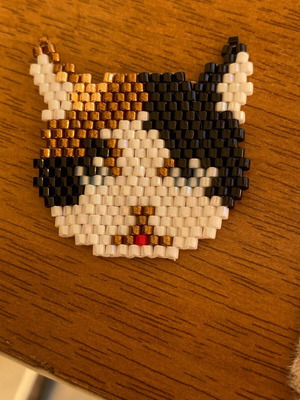 Handmade cat head with miyuki beads multicolored, new