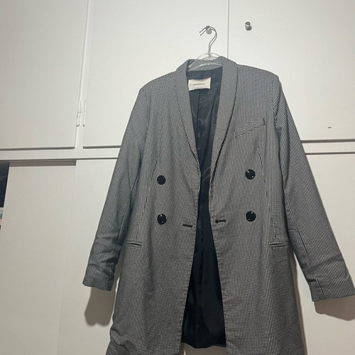 Women's checked long jacket used, black and white Stradivarius