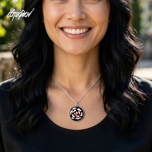 Rosa Aeterna Necklace new, hand-painted rose, stainless steel