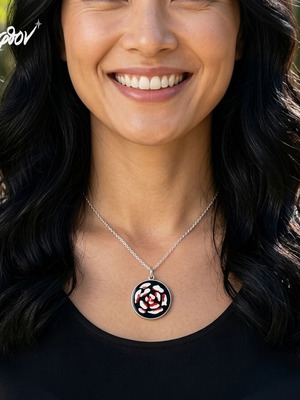 Rosa Aeterna Necklace new, hand-painted rose, stainless steel