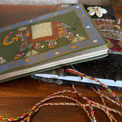 Set of vintage handmade ethnic journals with Indian art