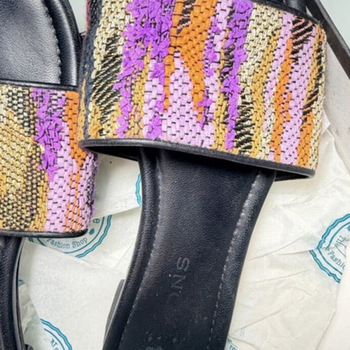 Glamazons leather slides used, size 39, black and multicolor
