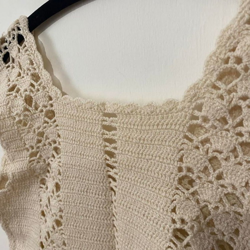Crochet knit top used, size Small, beige