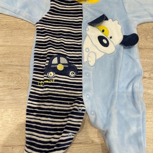 0-3 months velour romper for baby boy with hat and bib