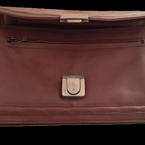 Men's leather bag brown new with flap and safety button