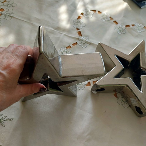 Metal stars used, set of 3, silver, 16 cm