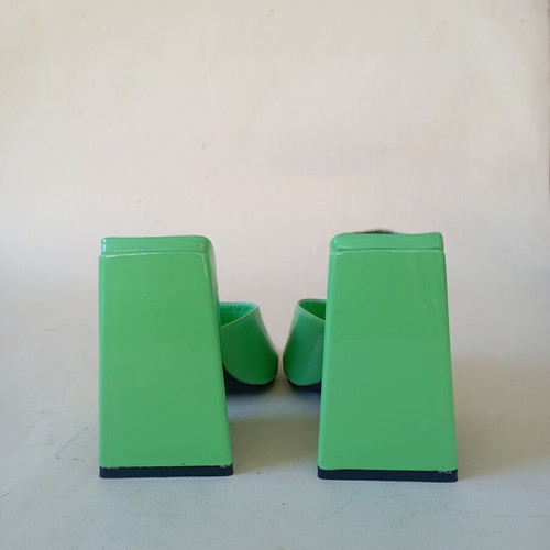 Mules green, new, size 36, patent leather
