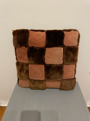 Decorative pillow vintage suede with eco fur like new 35x35x8 cm