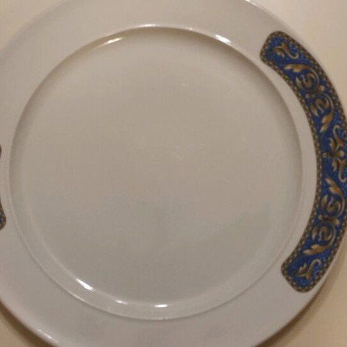 Serving platter used white with blue gold design diameter 30cm