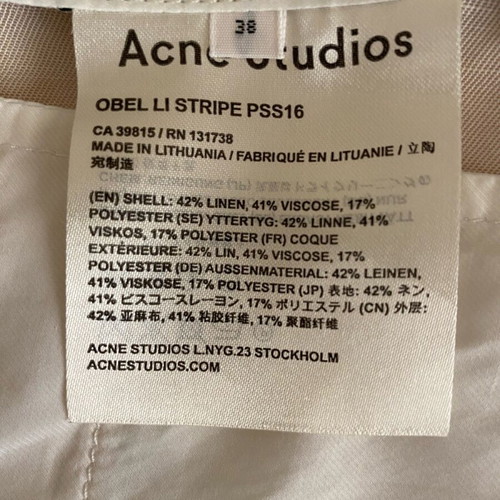 Acne Studios pants size 38 FR/42 IT like new, linen and viscose cream with black stripes