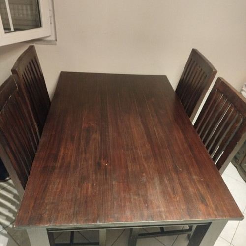 Wooden dining set with 4 chairs and square mirror