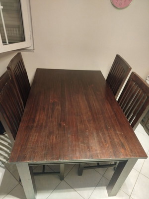 Wooden dining set with 4 chairs and square mirror