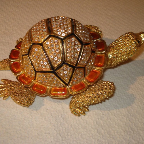 Metal turtle jewelry box used