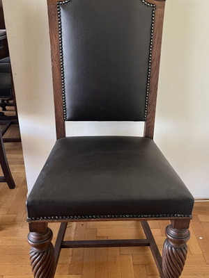 Καρέκλα τραπεζαρίας vintage αντίκα από ξύλο καρυδιά με δέρμα σαν καινούργια