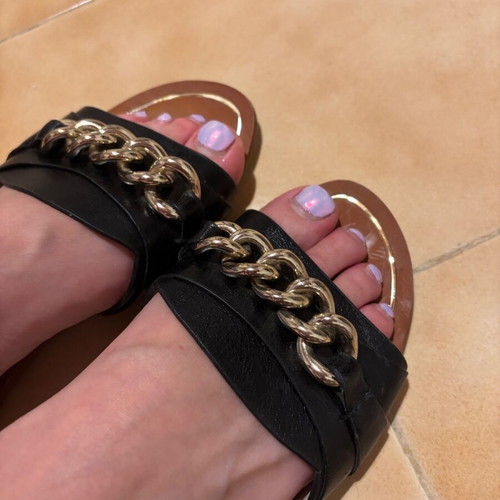 Zara black leather sandals with gold chain like new, size 35