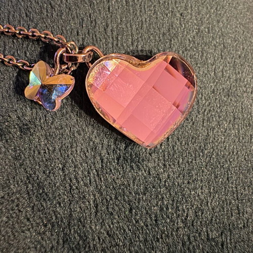 Swarovski necklace used with chain, lilac heart and butterfly