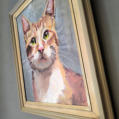 Handmade acrylic portrait painting with frame, like new