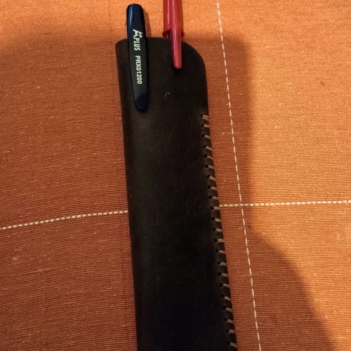 Leather pen case new, cowhide, brown, 17cm height