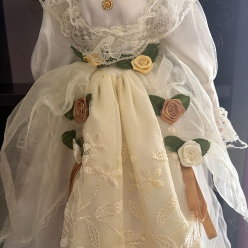 Porcelain doll tall with hat and parasol like new