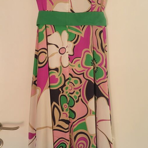 Bariana Colourful Floral Midi Dress with Green Belt Size L 44 like new
