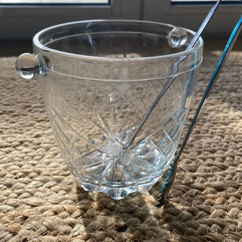 Ice bowl new with glass tongs