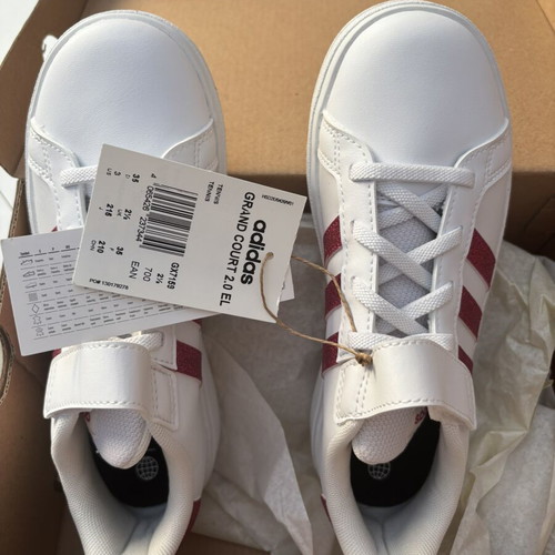 Adidas Grand Court 2.0 sneakers size 35 white with fuchsia glitter new