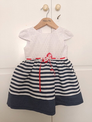Dress 1 year old used, blue striped with white embroidery and tulle lining