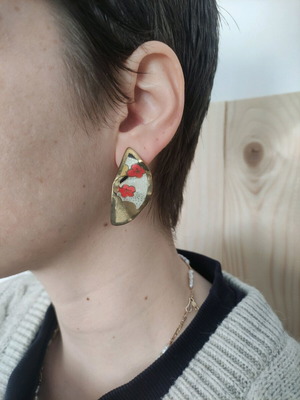 Japanese handmade fan earrings new, red and gold