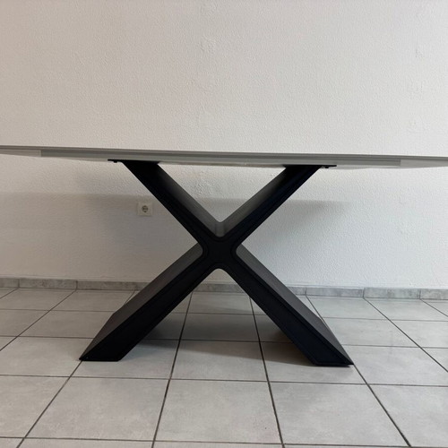 Lexie Grey dining table like new with ceramic top and black frame