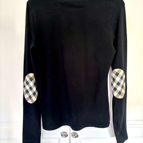 Burberry women's long sleeve top with elbow pattern, black and beige