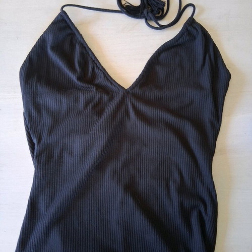 Dilek Hanif black dress size 38 new, rib with adjustable cord