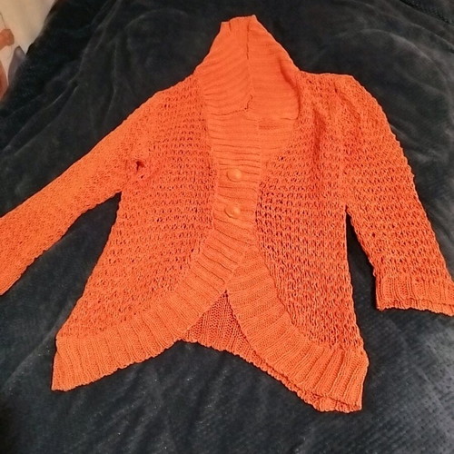 Knitted orange cardigan like new, size large