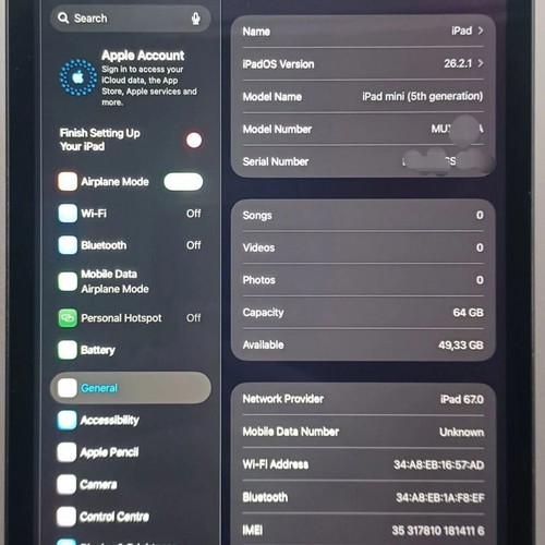 iPad Mini 2019 4G Sim 7.9" 64 GB iOS 26 Like New