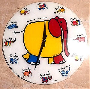 Γυάλινο Ρολόι τοίχου παιδικό ελέφαντες