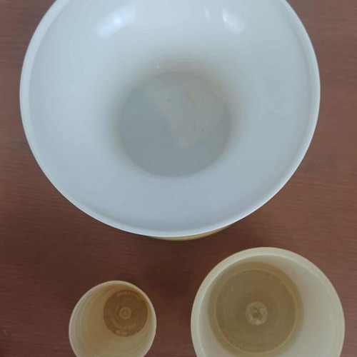 Vintage Tupperware salad bowl base and glasses used
