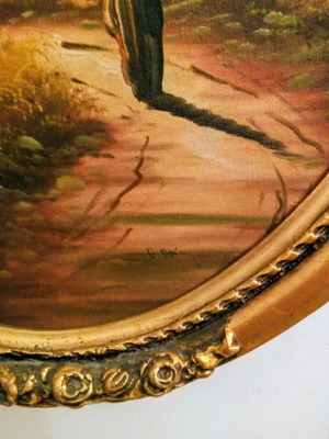 Oval painting 60x50 cm like new with beautiful frame and signature