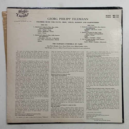 Telemann Sonata/Trio/Quartets vinyl used