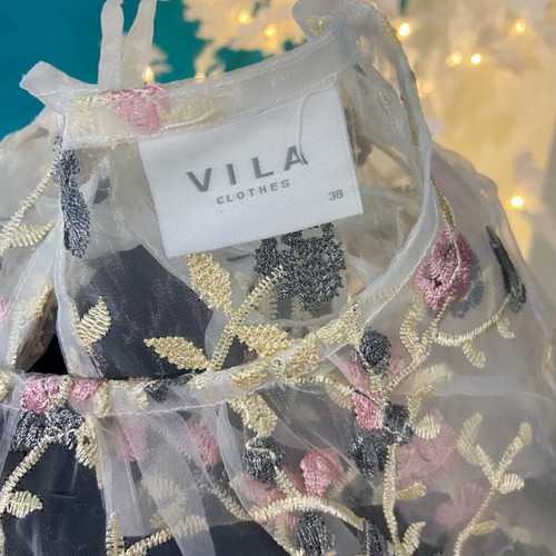 Vila mesh embroidered floral blouse new, white multicolor