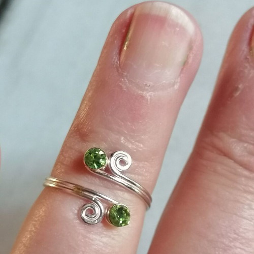 925 Silver Spiral Toe Ring with Green Strass New
