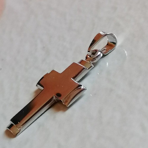 Silver 925 double cross pendant new, lustrous and rhodium plated