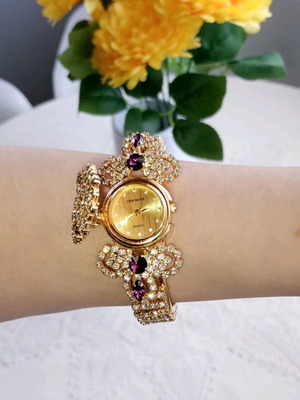 Vintage bracelet watch with stones and hidden dial like new