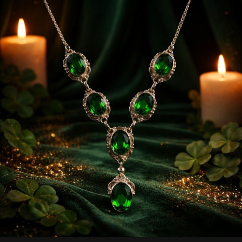 Vintage 925 Silver Necklace with Green Stones used