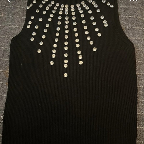 Rib blouse like new with embroidery, size S, black