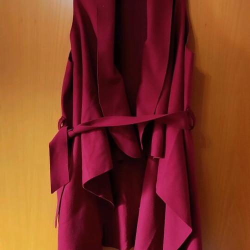Asymmetric outerwear used, burgundy, one size with belt
