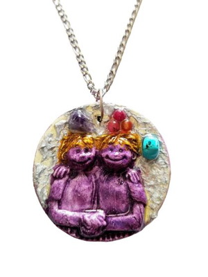 Gemini Handmade Polymer Clay Necklace With Silver Chain